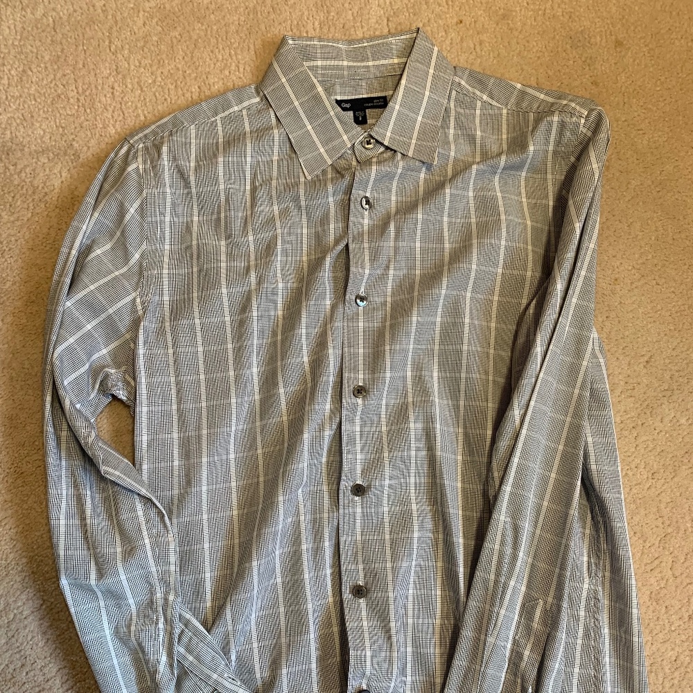 Mens Gap Check Print Shirt Size S White/Gray Size Small